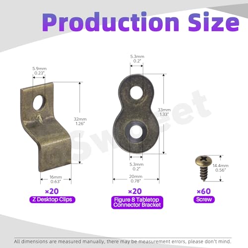 Swpeet 40 works Bronze 2 Styles Heavy Duty 8 Table Top Connector and Z Adjustable Corner Brackets with Matched Screws Assortment Kit - Image 2
