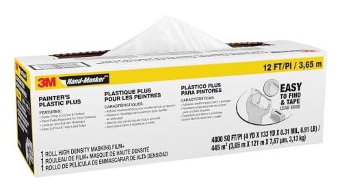 3M Hand masker Painters Plastic Plus MFB-12 12 ft x 400 ft x .31 mil(3 65 m x 121 m x .00787 mm)