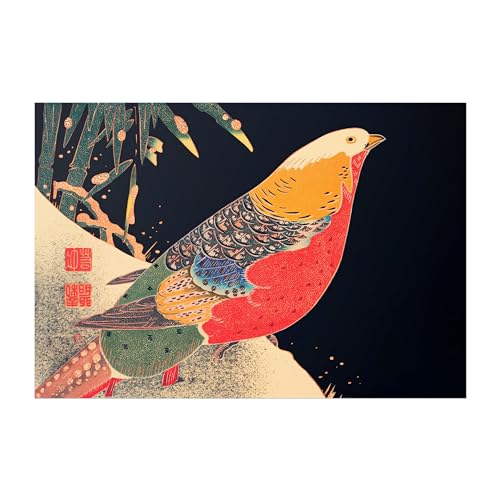 Faisan doré dans la neige Ito Jakuchu : affiche décoration estampe japonaise nature 30.5x40.6 cm