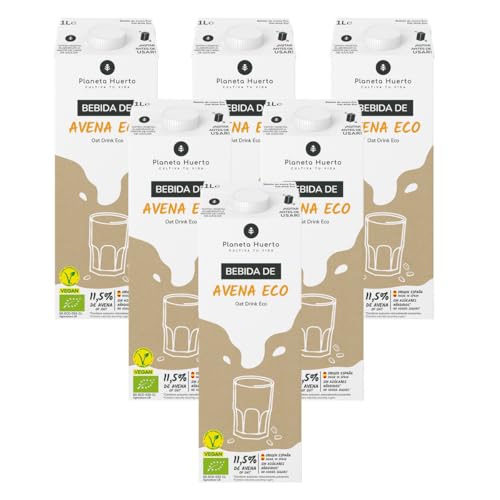 PLANETA HUERTO | Pack 6x Bebida de Avena Eco 1L Vegetal Sin Lactosa, Sin Azúcar Añadido - Bebida Avena Ecológica y 100% Natural, Fuente de Fibra.