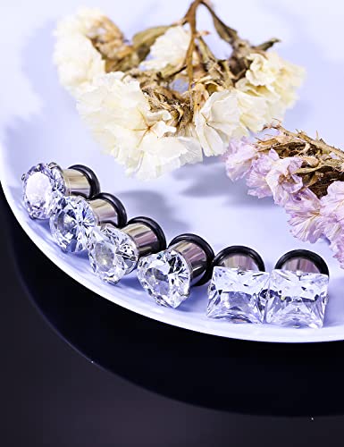 Vsnnsns VSN0924 0G 316L Surgical Stainless Steel Cubic Zirconia Ear Gauges Plugs Tunnels Taper Stretching Kit Expander Piercing Jewelry For Women Men 8Mm Circular Cz Square Cz Heart Cz 0 Gauge Silver 3 Pairs thumb #5