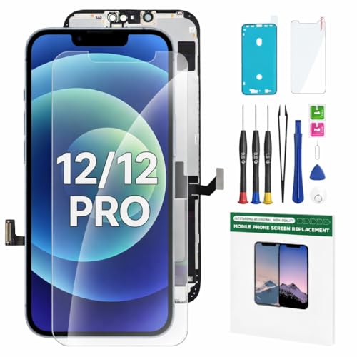 Hoonyer Phone Display für iPhone 12/12 Pro Display Ersatz Set LCD Bildschirm mit Rahmen & Digitizer inkl. Reparatur-Werkzeug wasserdichtem Kleber & gehärtetem Displayschutz