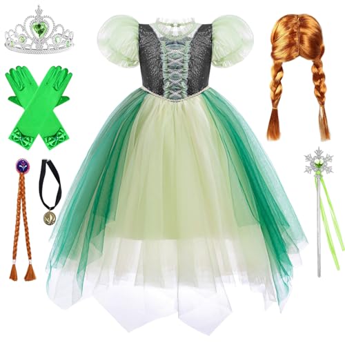 Kosplay Niñas Disfraz de Anna Princesa con Peluca y Accesorios Vestido de Reina de Nieve Vestido de Princesa Elsa Cumpleaños Fiesta Cosplay Navidad Halloween Carnaval Vestirse Chica 100-150