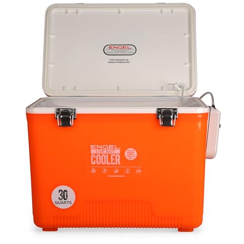 Image of Engel Live Bait Cooler Box with 2nd Gen 2-Speed Aerator Pump - Portable Fishing Station & Minnow Bucket for Shrimp & Other Live Fish with Aerator - ENGLBC-N