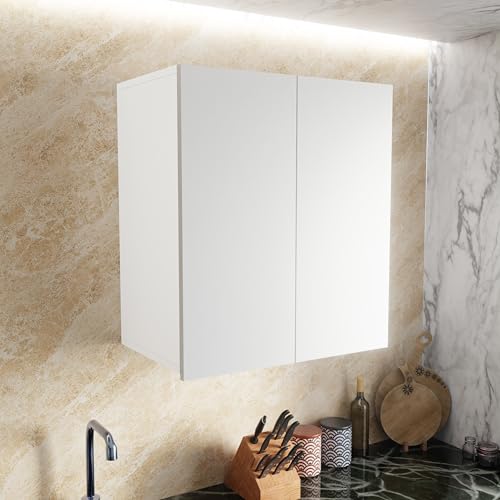 Image of 2 Door Multipurpose Wall Mounted Cabinet with Adjustable & Fixed Shelf | Storage for Modular Kitchen, Bathroom, Office & Living Room | Assembly-DIY | Color-White | Size-60x33x63.8 Cm