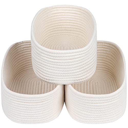 Image of CubesLand Off White Small Storage Baskets for Shelves, Closet Organization Storage Bins Empty Gift Basket Baby Nursery Woven Baskets for Organizing, Rectangular Clothes Closet Shelves Baskets 3 Packs