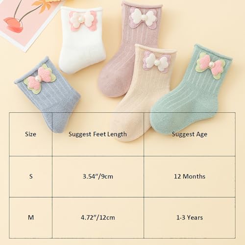 5 Pairs Kids Girls Casual Fuzzy Crew Socks Autumn Winter Warm Thick Boot Cozy Socks Cute Bow Toddler Girls Socks2