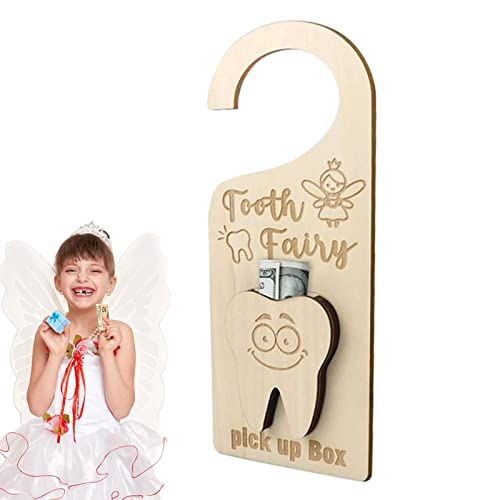 Colgador para puerta, hada de madera de 24 C, colgador de puerta con soporte para dinero, contenedor de almacenamiento de dientes duradero, regalo para niños y niñas, portadientes ligero para bebés,