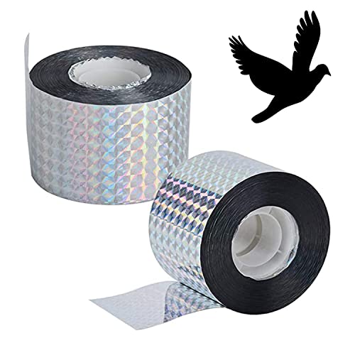 DELFINO Bird Scare Tapes 2 Pack Repellent Deterrent Reflective Device Double Sided Bird Ribbonfor Home Garden and Total Scare Flash Tape Keep Pigeons Ducks Crows to Prevent from Hitting Windows