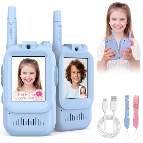 Image of Walkie Talkies for Kids Pack of 2, Rechargeable Long Range Two Way Radios Toys for Boys Girls Age 3-5, Outdoor Adventure Camping Hiking, Birthday with Pink Blue Design