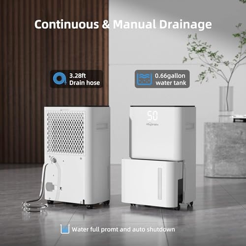 Image of HOGARLABS 32 Pints Home Dehumidifier for Basement Continuous Dehumidify, Intelligent Humidity Control,Smart Dehumidifier with Drain Hose for Liveroom, Bedroom & Bathroom.
