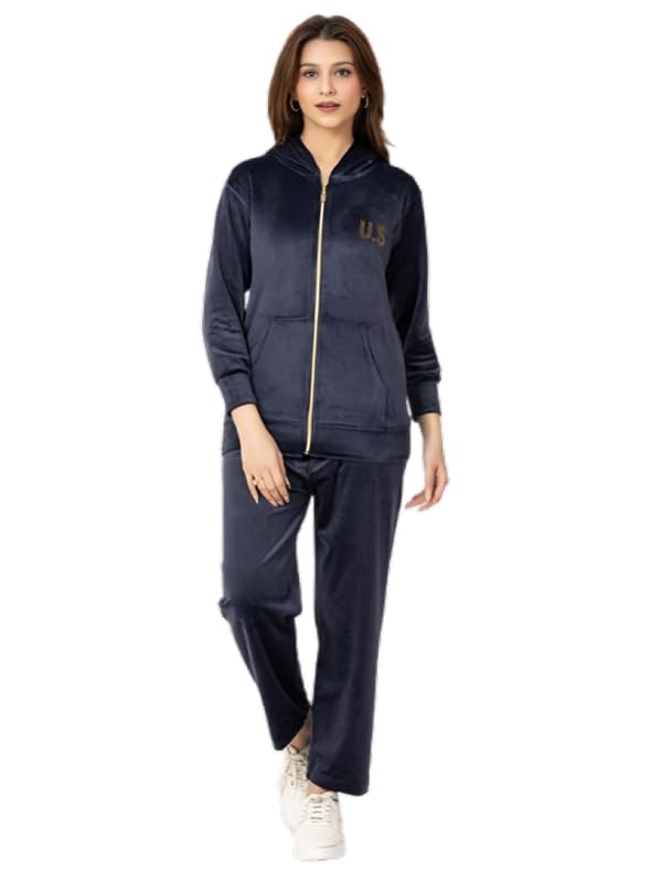 us reload Women Velvet Tracksuit Set, Full Zip Jacket with Pockets, Elastic Waist Pants for Winter Wear-picture-24
