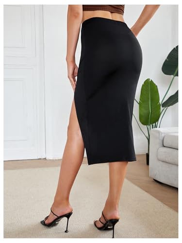 Women High Waisted Bodycon Skirt Split Thigh Dressy Midi Pencil Skirts2