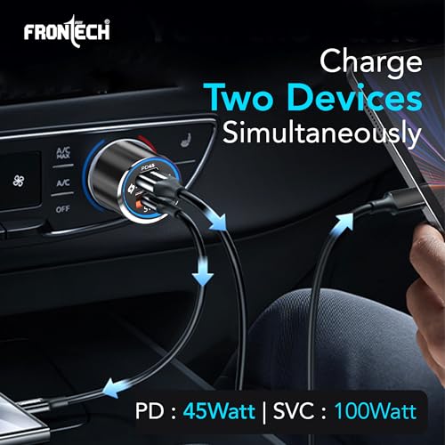 Image of FRONTECH Super-Fast Car Charger | 145W Dual Port | Type-C PD 45W + USB QC 100W | Anti-Vibration | Compact Design | 1M Type-C Cable | Secure Fit (CCH-0005)