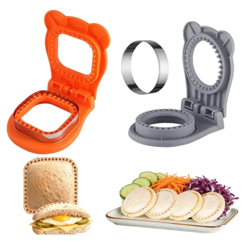 BXUUXA Sandwich Ausstecher Sandwichschneider mit Versiegelung 2 Stück Brotausstechformen aus PP und Edelstahl Brotschneider für Kinder Frühstück Schule Picknick Obst Kekse(Rund/Quadratisch)