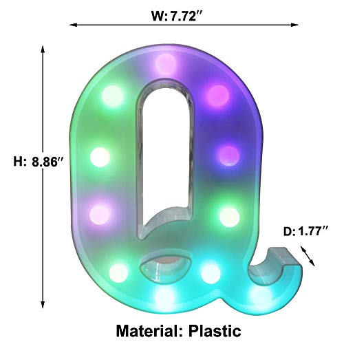 Image of Pooqla Colorful LED Marquee Letter Lights with Remote - Light Up Marquee Signs - Party Bar Letters with Lights Decorations for The Home - Multicolor Q