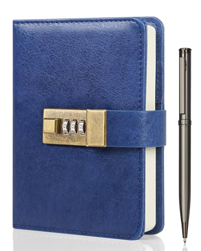 WEMATE Journal with Lock, A6 PU Leather Diary with Lock 240 Pages,...