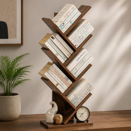 Image of ECOLINE 7 Tier Tree Shaped Book Shelf for Home & Living Room, Walnut Finish