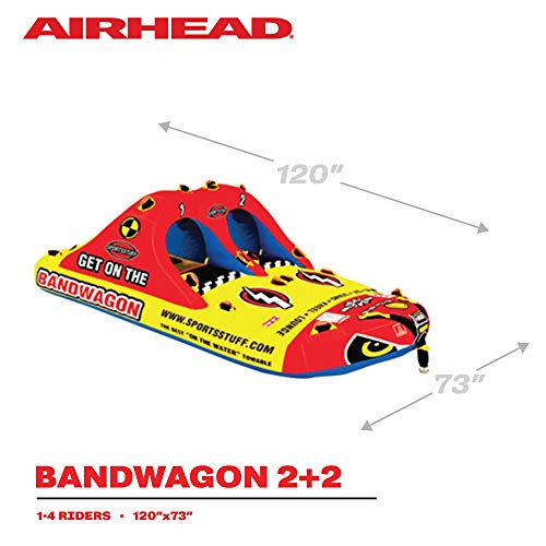 Sportsstuff Bandwagon 2+2 | 1-4 Rider Towable Tube For Boating, Black, Dimensions = Inflated (118In X 70In) Deflated (124In X 76In) (53-1620) #TOP5