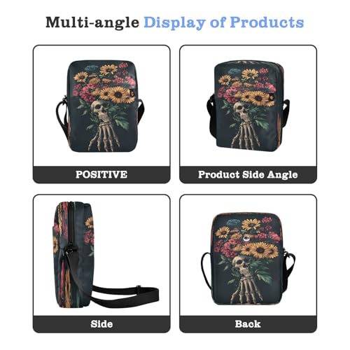 Crossbody Bag Gothic Skull Skeleton Hand Daisy Messenger Bag for Women Men Purse Shoulder Bag Satchel Bag with Adjustable Strap 214B93944