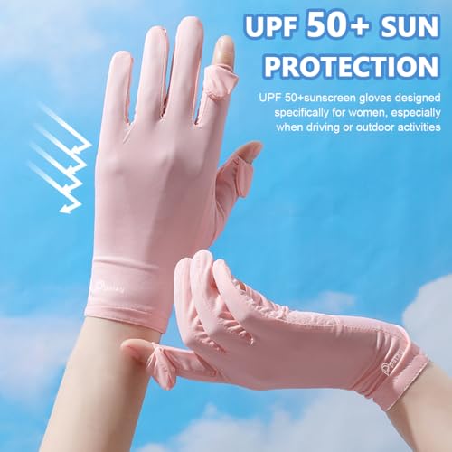 Image of PALAY Sun Protection Gloves for Women - Non-Slip Touch Screen, Breathable Ice Silk Cooling, Summer Outdoor Full Finger With Snap Button Closure for Cycling, Driving, Fishing