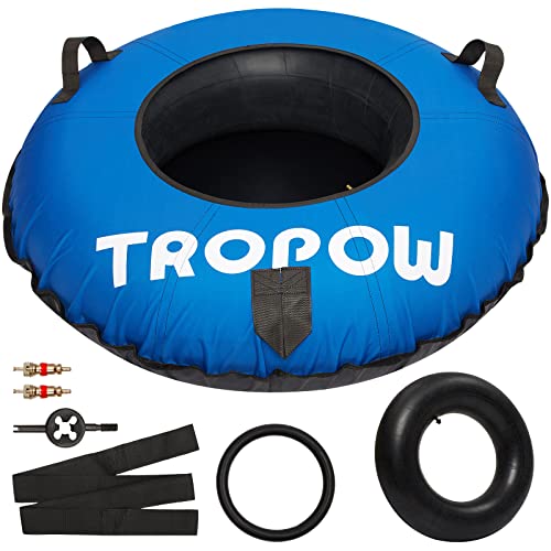 Heavy Duty Snow Tube,Inflatable 44 Inch Snow Sledding Tube, 600D Canvas Cover And Smooth Bottom With Rubber Pull Ring And Canvas Handles For Adults And Kids-Blue #TOP8