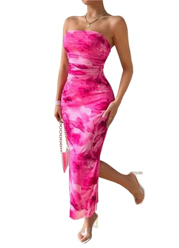 Women's Summer Strapless Dresses 2025 Maxi Bodycon Tube Top Dress Floral Beach Vacation Clothes for Women