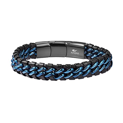 Men's Braided Genuine Leather Link Steel Chain Bracelet