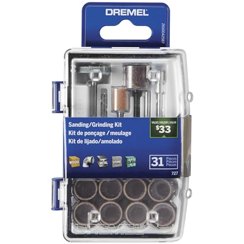 Dremel 727-01 Sanding & Grinding Rotary Tool Accessory Kit with Case 31-Piece Includes Grinding Stones Sanding Bands Cut-Off Wheel and Mandrel