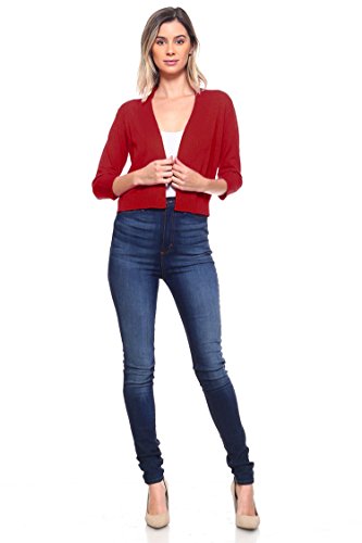 Image of Cielo Women's Soft Solid Open Front 3 /4 Sleeve Sweater Cardigan