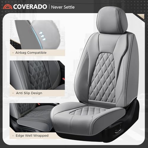 Image of Coverado Car Seat Covers, Front Seat Cover, 2 Pack Luxury Faux Leather Seat Covers for Cars, Waterproof Car Seat Protector Car Seat Cushion, Universal Automotive Seat Covers Fit for Most Cars - Gray