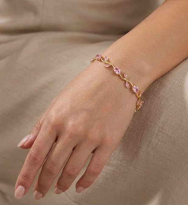 Image of Anti Tarnish 18K Gold Plated Floral Tulip Bracelet for Women & Girls | Elegant Daily Wear Jewelry | Gift for Her | Pink Tulip Bracelet
