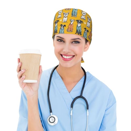Image of Adjustable Scrub Cap with Sweatband, Breathable Working Hat for Men /Women