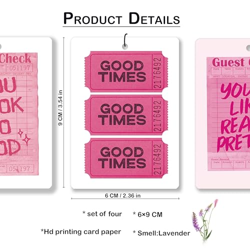 Image of Preppy Pink Lavender Car Air Freshener, Funky Disco Ball Cherry Good Times Guest Check Hanging Air Freshener 4 Pcs for Cars Closet Drawer Books, Pink Car Accessories Mirror Decor for Women
