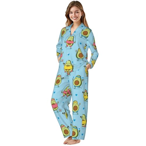 Image of Women'S Long Sleeve Pajama Set Soft Loungewear Button-Down Top & Elastic Waist Pants S- 2XL