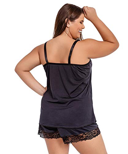 Pijama Baby Doll IMI Lingerie Em Microfibra E Renda Plus Size Cecília cor:Preto;tamanho:54