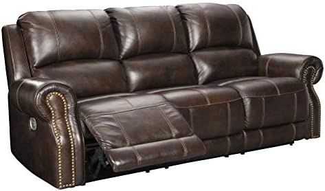 Signature Design by Ashley Buncrana Traditional Power Reclining Sofa with USB Charging Port, Brown