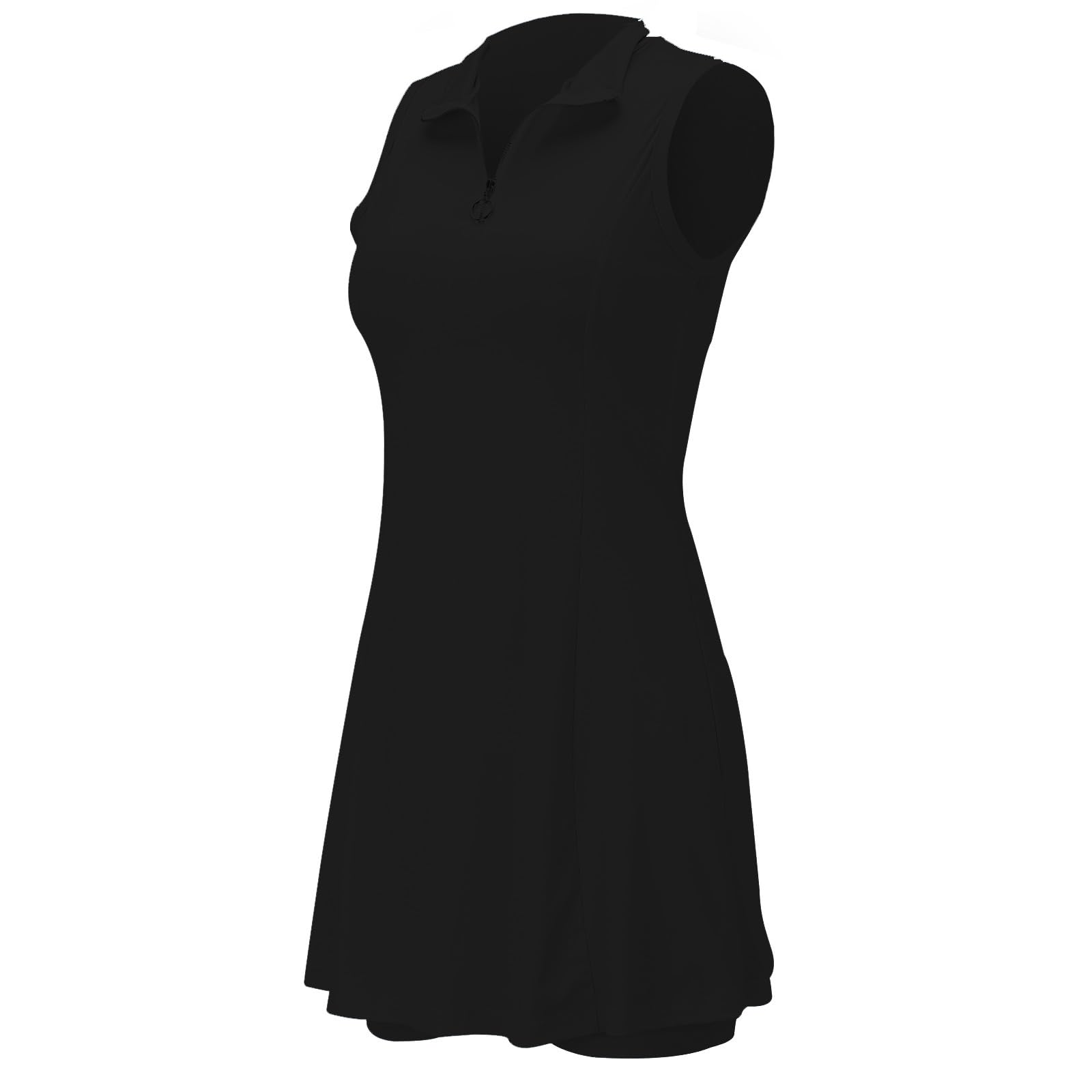 Vestito da tennis da donna, vestito atletico da donna, con tasche corte integrate, senza maniche, elegante colletto alto con cerniera a 1/4, abito da golf, abito da golf slim da allenamento per golf