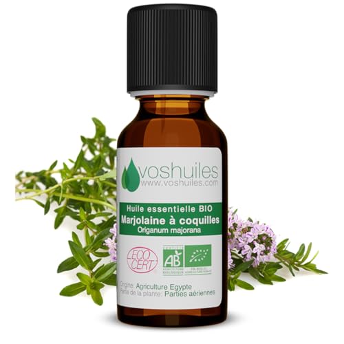 Voshuiles - Huile Essentielle Marjolaine à Coquilles Bio 5ml - Parfum Aromatique et Légèrement Épicé - Huiles Essentielles de Qualité - 100% Pure et...