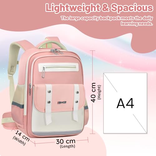 Image of Storite School Bag for Kids Girls 20L | Cute Waterproof Backpack with Chest Strap | Large Capacity Backpack with 180 Wide Opening|Bottle Pocket & Organizer