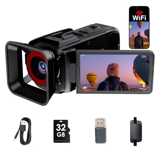 RAZPLYN 4K Video Camera Camcorder, 64MP with 3” 270° Flip Screen, 18X Zoom, WiFi and Webcam for YouTube, 32GB SD Card, Built-in Rechargeable 2500mAh Battery(Black)