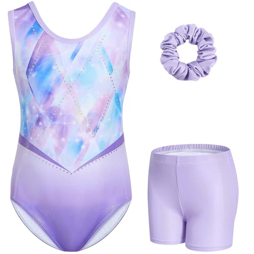 Justaucorps de gymnastique en strass brillants et maille respirante fille