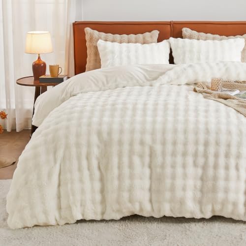 Image of EMME Fluffly Faux Rabbit Fur Bubble Comforter Set Twin, Pink