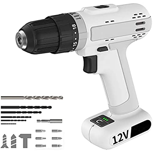QHYXT 12-V-Akku-Bohrmaschine, 18 + 3-Kupplungseinstellung, Bohrmaschinen-Set, 2 Variable Geschwindigkeiten, 3/8-Zoll…