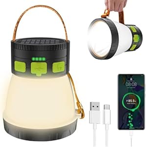 LED Camping Lantern, 1500 Lumens Camping Lantern Rechargeable with Solar Panel Charging, Waterproof, 8 Light Modes, 7500mAh Power Bank, Camping Flashlight for Hurricane Emergency, Hiking, Green&Brown