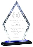 Ravanox Personalized 9' Blue Diamond Accent Engraved Glass Plaque Award with Text, Custom Engraved...