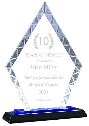 Ravanox Personalized 9" Blue Diamond Accent Engraved Glass Plaque Award With Text, Custom Engraved Glass Awards Plaques And Trophies For Teachers, Retirement, Employee Appreciation #TOP18