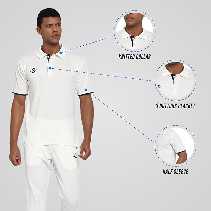 Image of Nivia Bounce Cricket Set for Men, Rice Knit Breathable Fabric, Anatomical Support Pouch, Quick Dry Moisture Wicking Sports Inner Set, Off White Cricket Wear Half Sleeves