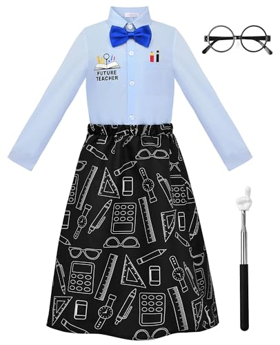 ReliBeauty Girls Teacher Costume with Glasses and Pointer Finger Stick 100 Blue