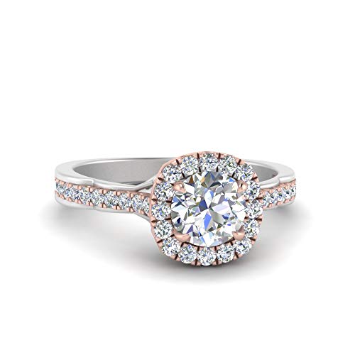 Image of Choose Your Gemstone Cathedral Halo Two Tone Engagement Ring 925 Sterling Silver Round Shape Halo Engagement Rings Lightweight Office Wear Everyday Gift Jewelry US Size 4 to 12